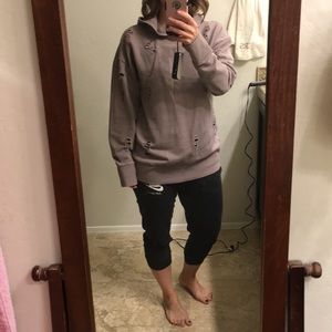 Topshop Mauve distressed hoodie